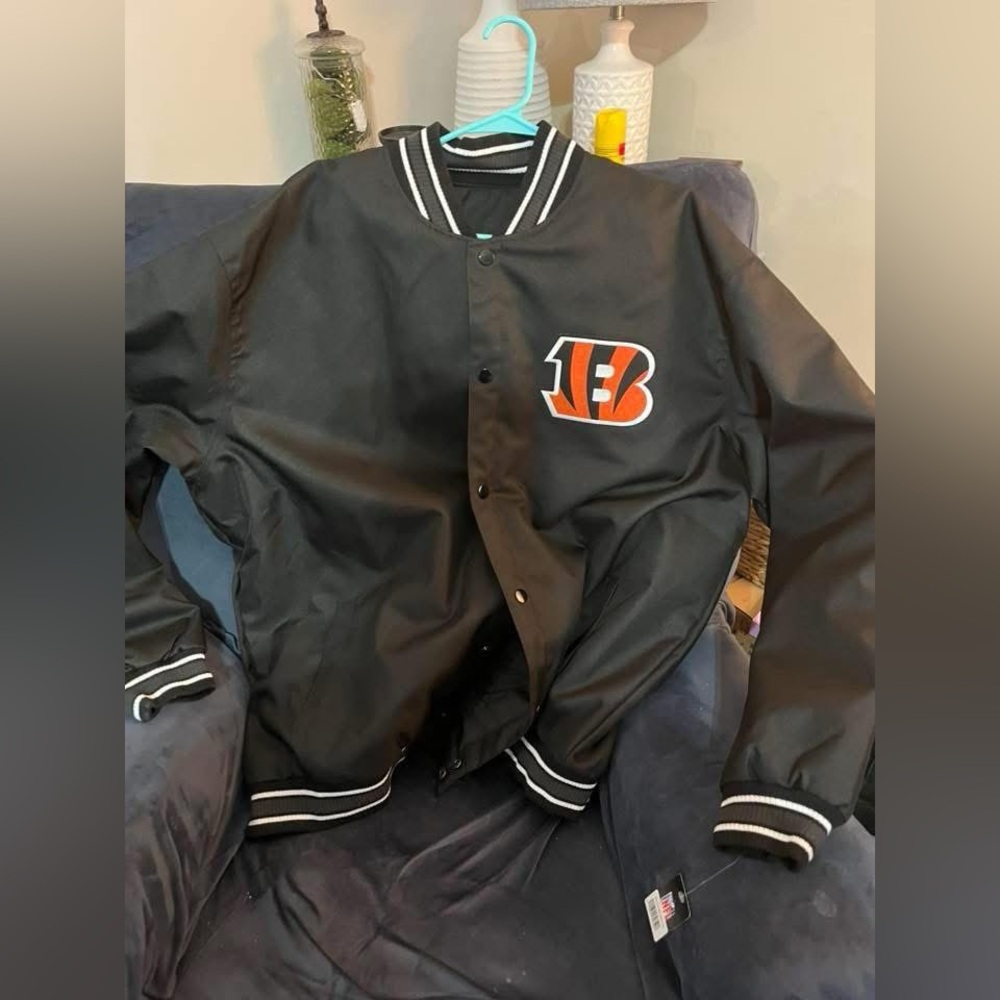 NFL Black Bomber Jacket with Orange Logo